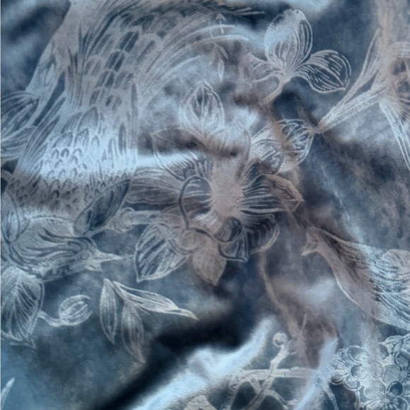 Christian Siriano Blue Velvet Floral Bird Curtains Set of 8 Panels 38” W x 84” L - Picture 7 of 14